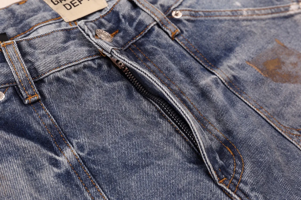 651#Gallery Dept New Retro Old Splashed Paint Holes Dirty Feng Shui Washed Mud Dyeing Logging Workwear Jeans American High Street Casual Workwear Trousers Washed Blue S～XL p290